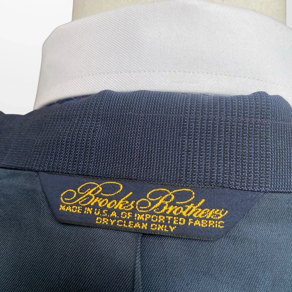 Vtg Brooks Brothers 48L Union Made in USA Wool Glen Plaid Navy Black Blazer Wool
